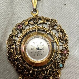 Roland Gold Filigree Pendant with Pink and Blue Accents